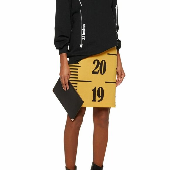 Moschino Couture Ruler Yellow Measure Tape Wool Lined Skirt $975 NWT USA 8 IT42 - Picture 8 of 13
